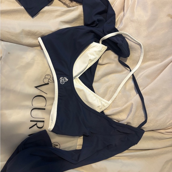 vcurvi Tops - Women's Navy and White Intimate Set